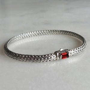 Gorgeous mens bracelet sterling silver elegant snake chain link set with beautiful red garnet / 925 silver bracelet for men handmade jewel