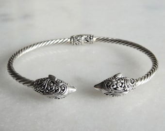 Gorgeous sterling silver bracelet for men with dolphin heads / Dolphin bracelet cuff bracelet mens bracelet bangle bracelet twisted bracelet