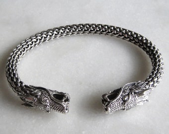 Gorgeous sterling silver bracelet for men with dragon heads / Dragon bracelet cuff bracelet mens bracelet bangle bracelet twisted bracelet