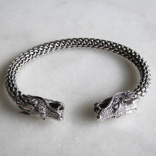 Magnifique bracelet argent massif homme têtes de dragon / Bracelet dragon bracelet jonc homme bracelet homme cadeau homme bijou