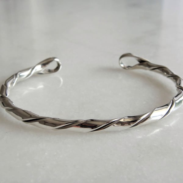 Bracelet argent massif ajustable / Bracelet jonc argent bracelet enroulé bijou mixte motif végétal cadeau argent 925 sterling