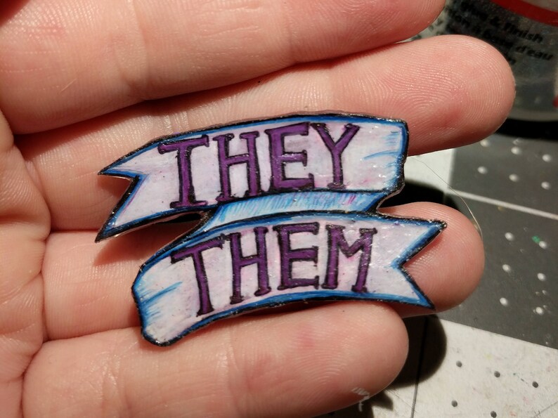 Custom Ribbon Banner Pronoun Pin Etsy