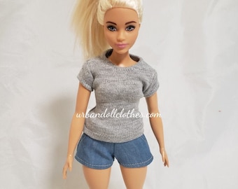 T-shirt and Jean Shorts for Curvy 11.5 Fashion Dolls