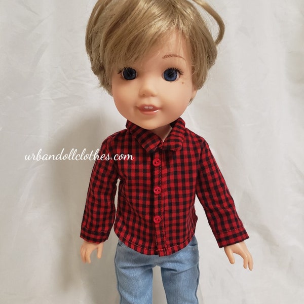 Plaid Shirts for 14.5-Inch Dolls, Red, Blue and Black