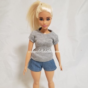 T-shirt and Jean Shorts for Curvy 11.5 Fashion Dolls