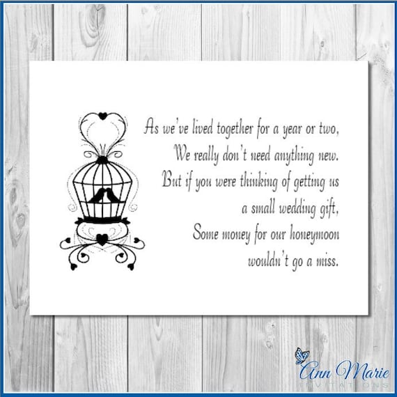 10 x personalised wedding money wish poem / gift poem cards / Etsy