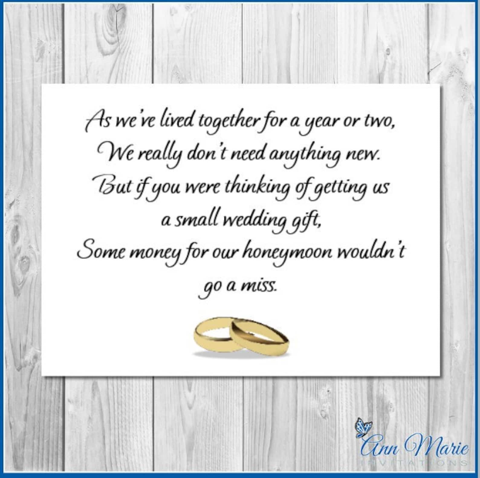 10 X Personalised Honeymoon Wish Poems Card Invitations Inserts/ Gift 10 X Personalised Honeymoon Wish Poems Card Invitations Inserts/ Gift