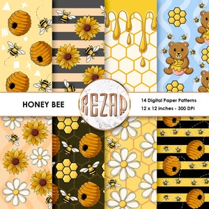 Honey Bee Digital Paper Patterns Commercial Use Scrapbook Papers and Backgrounds Instant Download