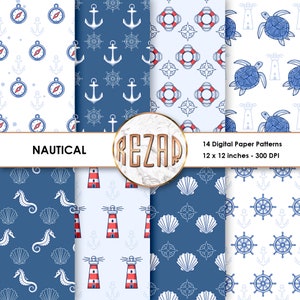 Nautical Digital Paper Seamless Pattern Sailor Printable Paper Tumbler Wrap Commercial Use Scrapbook Papers and Backgrounds Instant Download