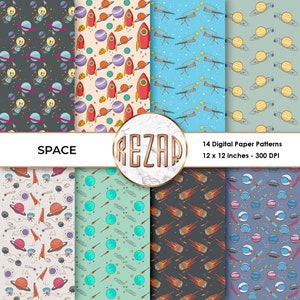 Space Digital Paper Patterns Commercial Use Scrapbook Papers and Backgrounds Instant Download