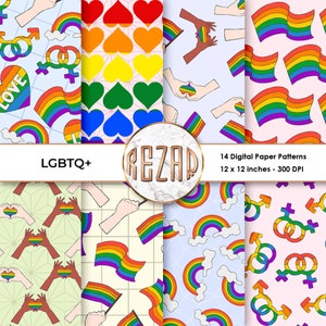 LGBTQ+ Digital Paper Patterns Commercial Use Scrapbook Papers and Backgrounds Instant Download