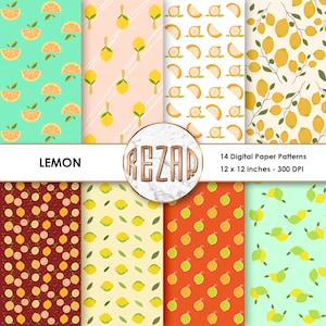 Lemon Digitap Paper Pattern Citrus Utilisation commerciale Scrapbook Papiers et arrière-plans Téléchargement instantané