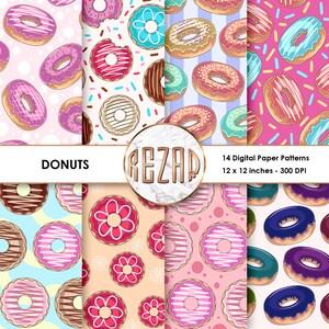 Donut Digital Papern Patterns Commercial Use Doughnut Scrapbook Papers and Backgrounds Instant Download