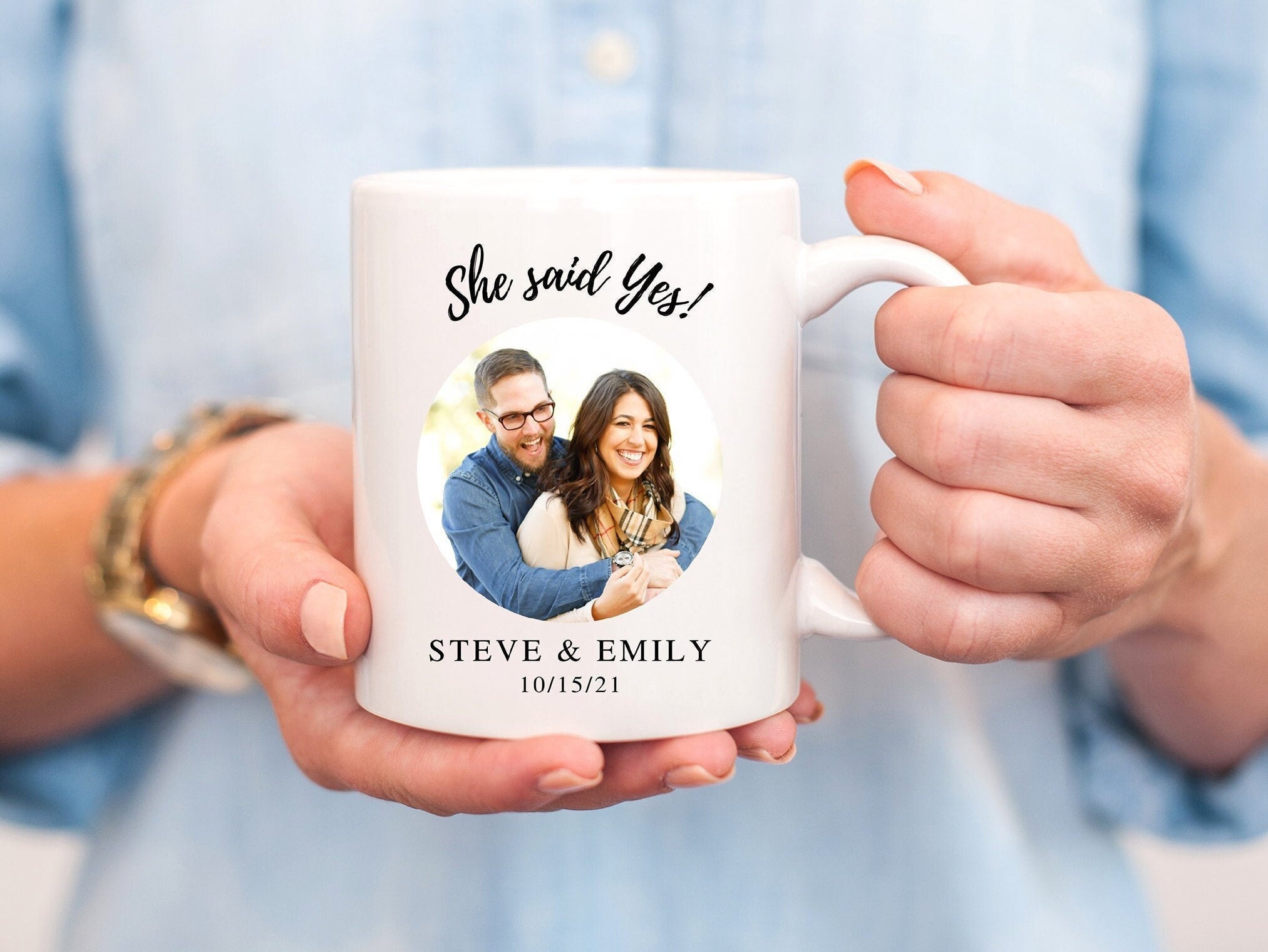 She Said Yes Mug She Said Yes Gifts Engagement Photo Newly Etsy