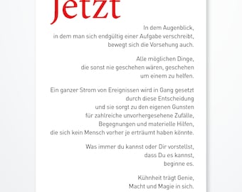 Postcard, Now, Begin now, Johann Wolfgang von Goethe, A6 size, 1 piece per shipment