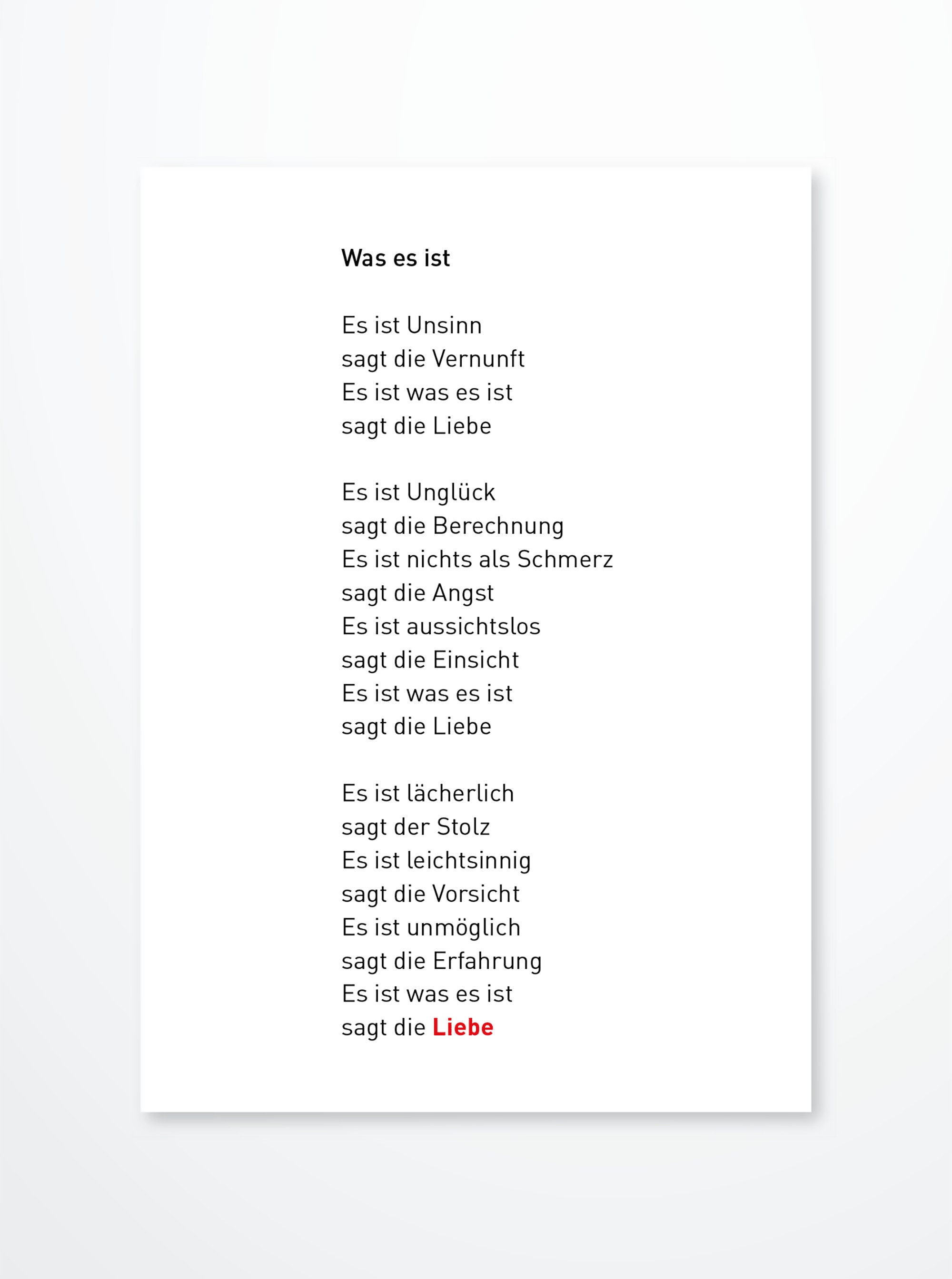 Postkarte, Liebesgedicht, Es ist was es ist sagt die Liebe, Erich Fried