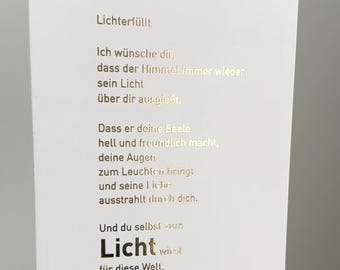 Postcard, I wish you light and love, "Light-filled", Tina Willms, high-quality gold foil print, A6 size, 1 piece per shipment
