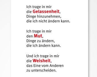 Postcard, Courage, Serenity and Wisdom, Affirmations, Reinterpretation after Niebuhr, A6 format