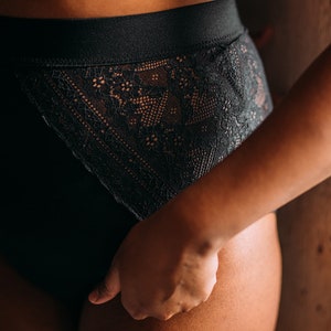 High Waist Panty Lace Bamboo Cotton: Black Trimmed Briefs - Sustainable Fabric, Comfortable Fit, Plus Size Underwear