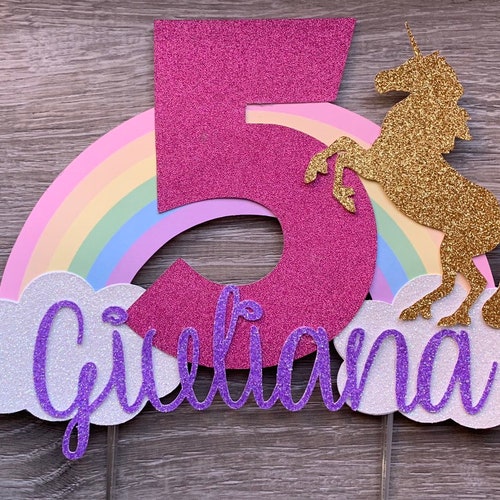 Rainbow Unicorn Cake Topper With A Name 8 Tall X - Etsy