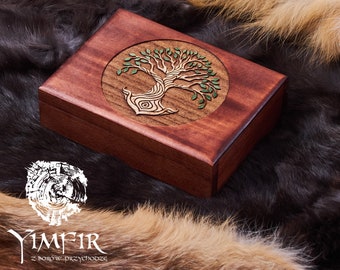 Celtic Tree - Green Leaves | Pyrography| Hand painted | Polished | Jewellery Box | Tarot Box| Wicca | Crystal storage | Altar Box |