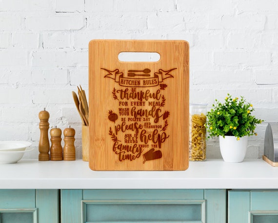 Kitchen Rules Laser Etched Bamboo Cutting Board 