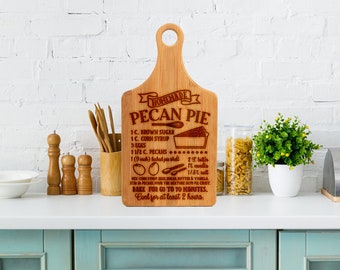 Pecan Pie Recipe Bamboo Laser Etched Paddle Shaped Cutting Board