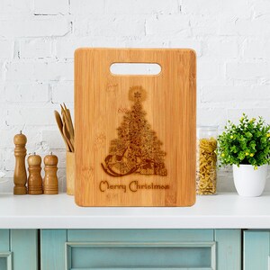 Merry Christmas (Design 2) Laser Etched Bamboo Cutting Board-Small