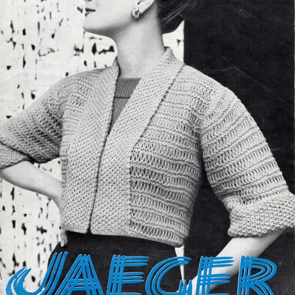 PDF 1960s LADIES BOLERO pattern, Jaeger knitting pattern 3502, 34 - 38 inch, vintage cardigan sweater pattern