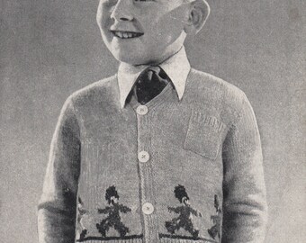 pdf 1940s BOY'S CARDIGAN PATTERN age 4 - 6 years, 3 ply, Bestway pattern 1905, 1940s child's v-neck sweater pattern