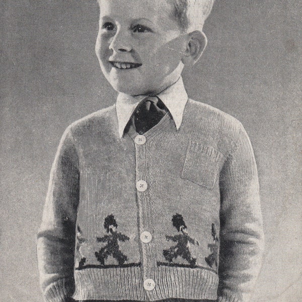 pdf Modèle de cardigan pour garçon des années 1940 4 à 6 ans, 3 plis, motif Bestway 1905, modèle de pull à col en V pour enfant des années 1940