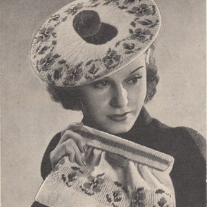 pdf 1940s HAT & BAG PATTERN, wartime lady&#39;s beret knitting pattern, wartime bag knitting pattern, Bestway 938, vintage bag and hat pattern