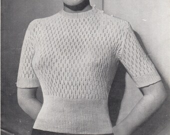 PDF Modello LADY'S SWEATER degli anni '40, modello di maglia vintage, maglione a maniche lunghe o corte, 38 - 40 pollici, 41 - 43 pollici, 2 strati