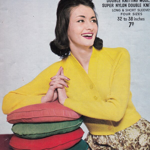 PDF 1960s LADY'S CARDIGAN knitting pattern, double knitting yarn, 1960s sweater pattern, size 34 - 38 inch, lady's cardigan pattern