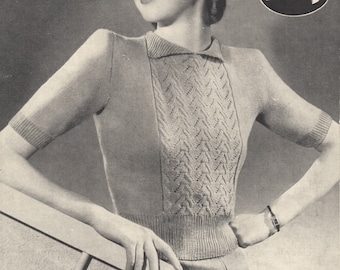 PDF Modello LADY'S SWEATER degli anni '40, modello di maglia vintage, modello maglione a maniche lunghe o maniche corte, 34 - 36 pollici, 2 strati,