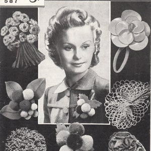 pdf 1940s LADY'S BUTTONHOLES pattern, 1940s lady's corsages pattern, wartime crochet pattern, 1940s sewing pattern,