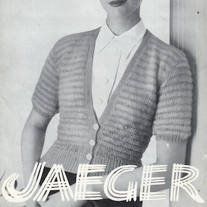pdf 1950s CARDIGAN PATTERN, vintage Jaeger pattern 3265, 34 - 36 inch, vintage short sleeve cardigan pattern, long sleeve cardigan pattern,