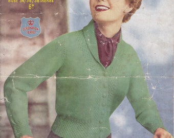 pdf 1950s LADIES' CARDIGAN PATTERN, 1950s ladies' sweater, vintage women's cardigan pattern, dk, Sirdar knitting pattern 1434, 34 - 38 inch