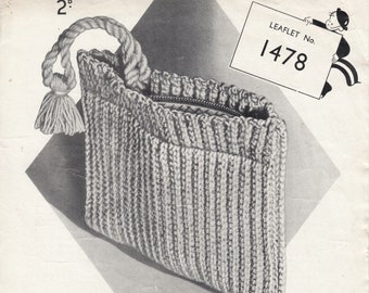 pdf 1940s crochet bag pattern, lady's handbag pattern, women's purse pattern, Copley's pattern no 1478, zipper bag, clutch bag