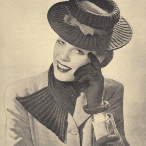 pdf 1940s lady&#39;s HAT, SCARF, GLOVES knitting pattern, wartime lady&#39;s knitted hat pattern, woman&#39;s scarf pattern, lady&#39;s gloves pattern