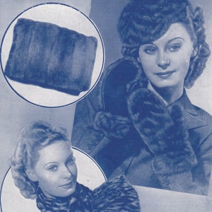 pdf 1940s LADY&#39;S FUR ACCESSORIES pattern, wartime fur hat pattern, fur mittens pattern, fur muff pattern, fur necktie pattern, Weldons 436