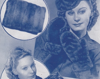 pdf 1940s LADY&#39;S FUR ACCESSORIES pattern, wartime fur hat pattern, fur mittens pattern, fur muff pattern, fur necktie pattern, Weldons 436
