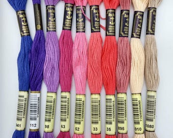 ANCHOR EMBROIDERY THREAD, 6 stranded embroidery thread, purple embroidery floss, cross stitch thread, pink embroidery thread