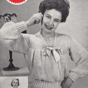 pdf 1950s 2 LADIES BED JACKETS pattern, women&#39;s bed jacket knitting pattern, women&#39;s sweater pattern, vintage cardigan pattern 34 - 38 inch