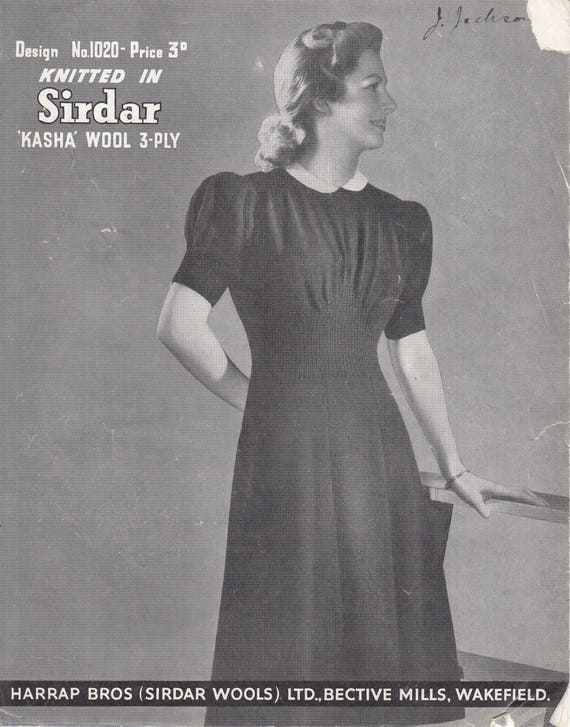 Pdf, 1940s LADY'S KNITTED DRESS Pattern, 34 Inch Bust, Ply