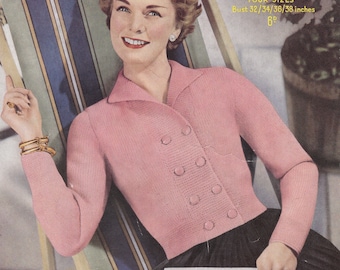 1950s LADY&#39;S CARDIGAN, 1950s ladies&#39; sweater, vintage cardigan pattern, DK, Sirdar knitting pattern 1628, 32 - 38 inch, pdf pattern