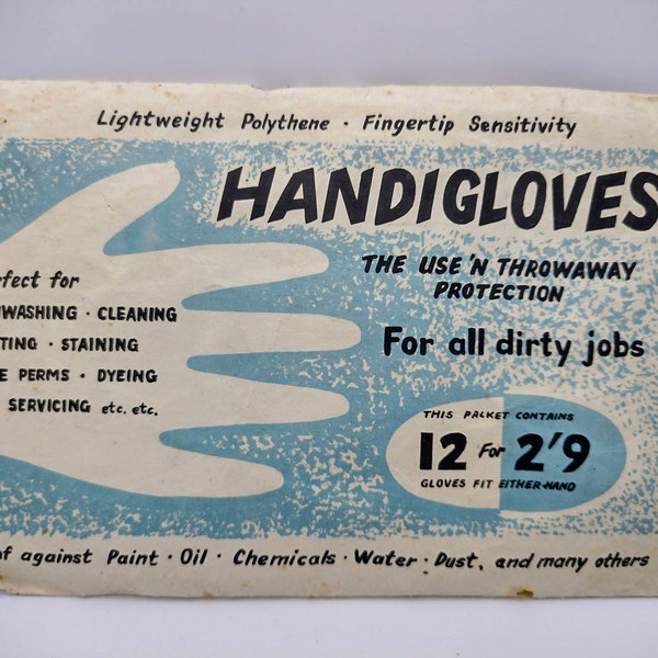 1950s DISPOSABLE GLOVES, vintage HANDIGLOVES, vintage 1950s kitchen gloves, mid century kitchen display