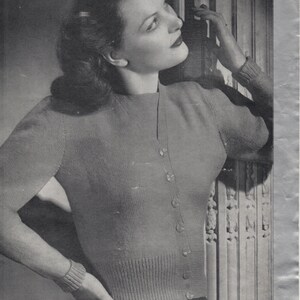 pdf 1940s LADY&#39;S TWIN SET, 32 - 36 inch, 3 ply, vintage knitting pattern, Patons and Baldwins 202, 1940s cardigan pattern, 1940s sweater