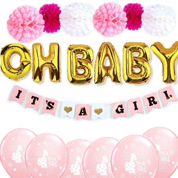 Baby Shower decorations for girl pink and gold/ OH BABY letters banner