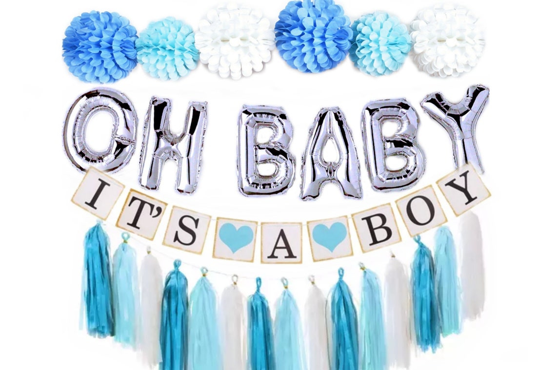 Baby Shower Decoration kit for boy Blue and Silver baby shower Etsy